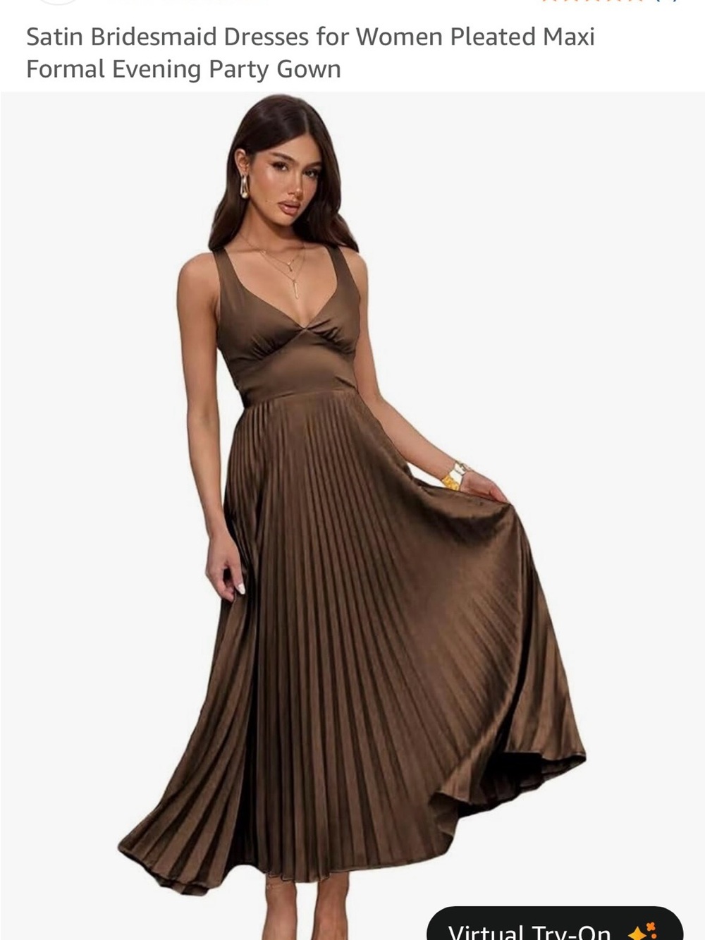 Satin Pleated Maxi Dress for Women - Brown size 6